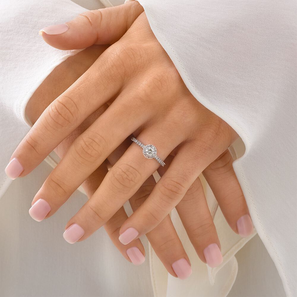 Round Brilliant Halo Ring with 0.50 Carat TW of Diamonds in 14kt White Gold