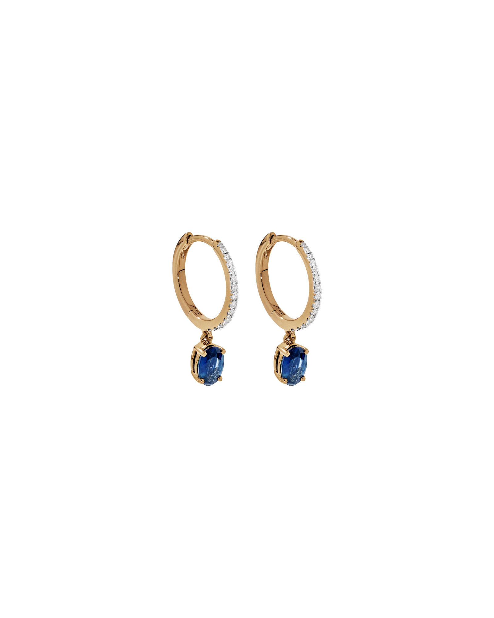 Coupe ovale saphir australienne & boucles d&rsquo;oreilles diamant TW 0,15 carat en or jaune 10 carats avec Rhodium