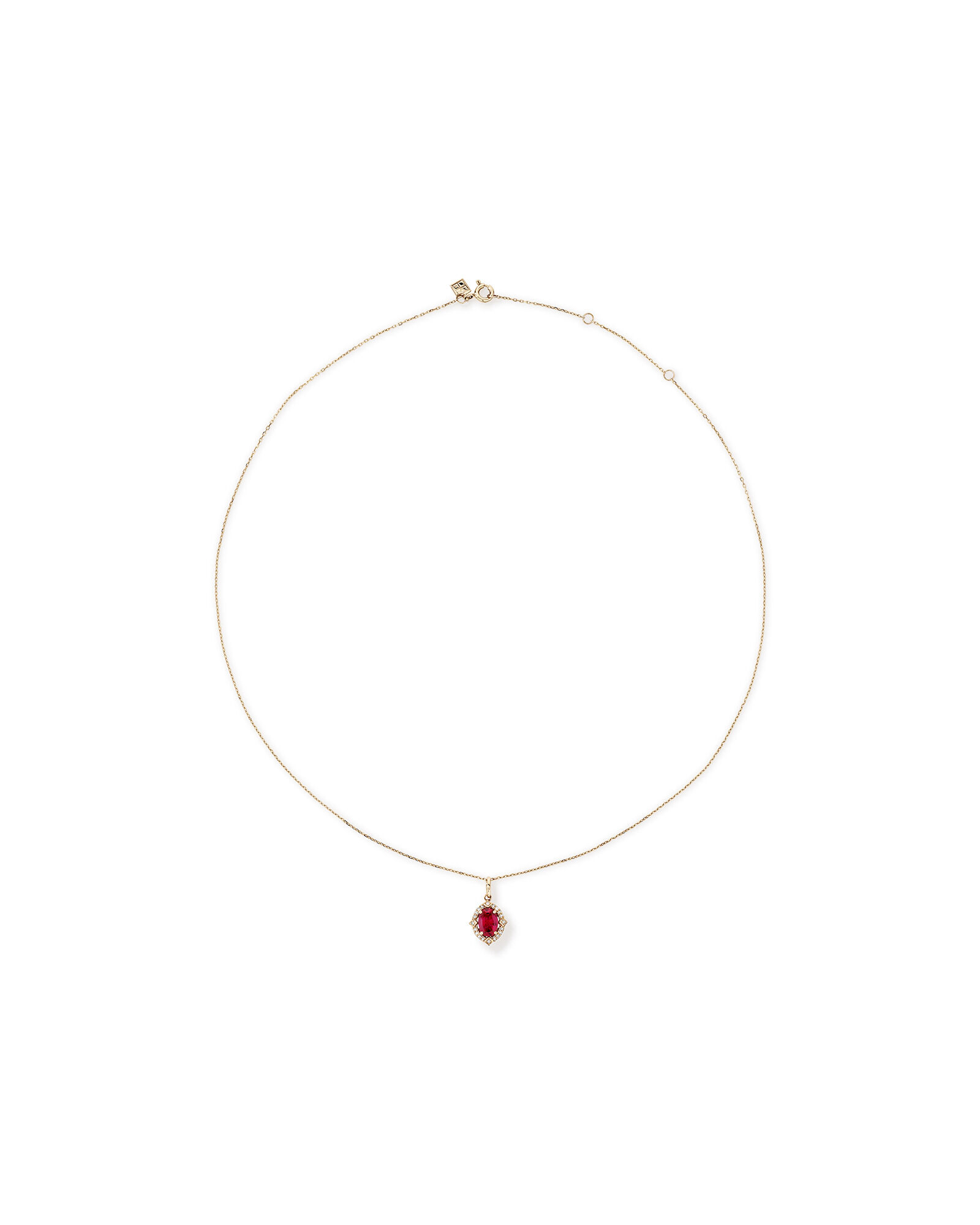 Oval Cut Created Ruby and Diamond Halo Pendant Necklace in 10kt Yellow Gold
