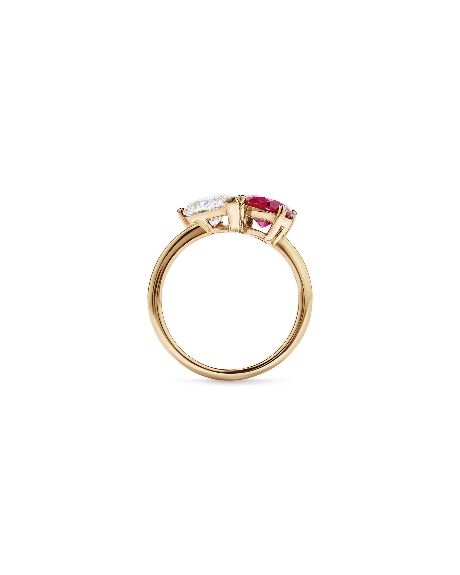 1.50 Carat TDW Pear Laboratory-Grown Diamond & Created Ruby Ring in 10kt Yellow Gold