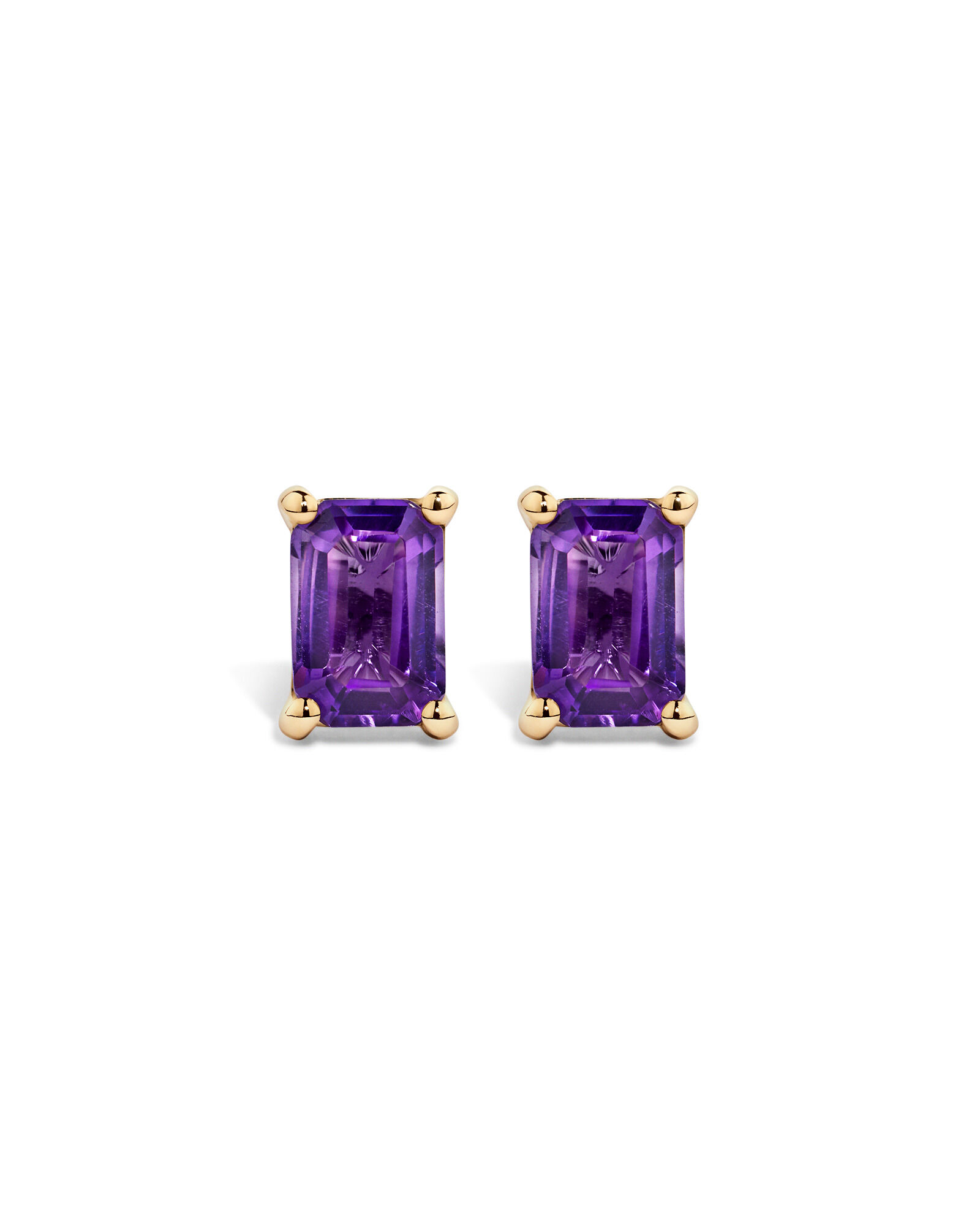 Emerald Cut Amethyst Earrings in 10kt Yellow Gold