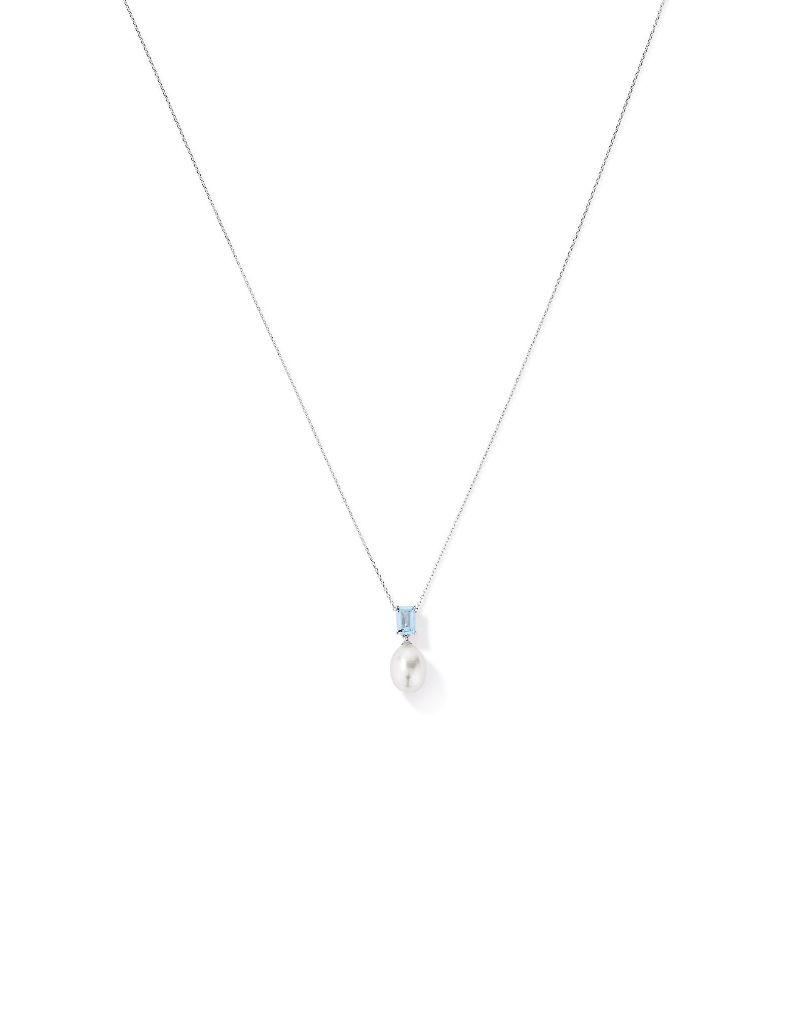 Aquamarine and Cultured Freshwater Pearl Drop Necklace in 10kt White Gold