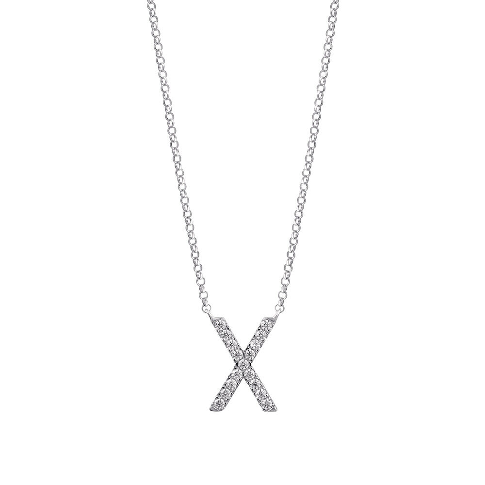 X Initial Necklace with 0.10 Carat TW of Diamonds in 10kt White Gold