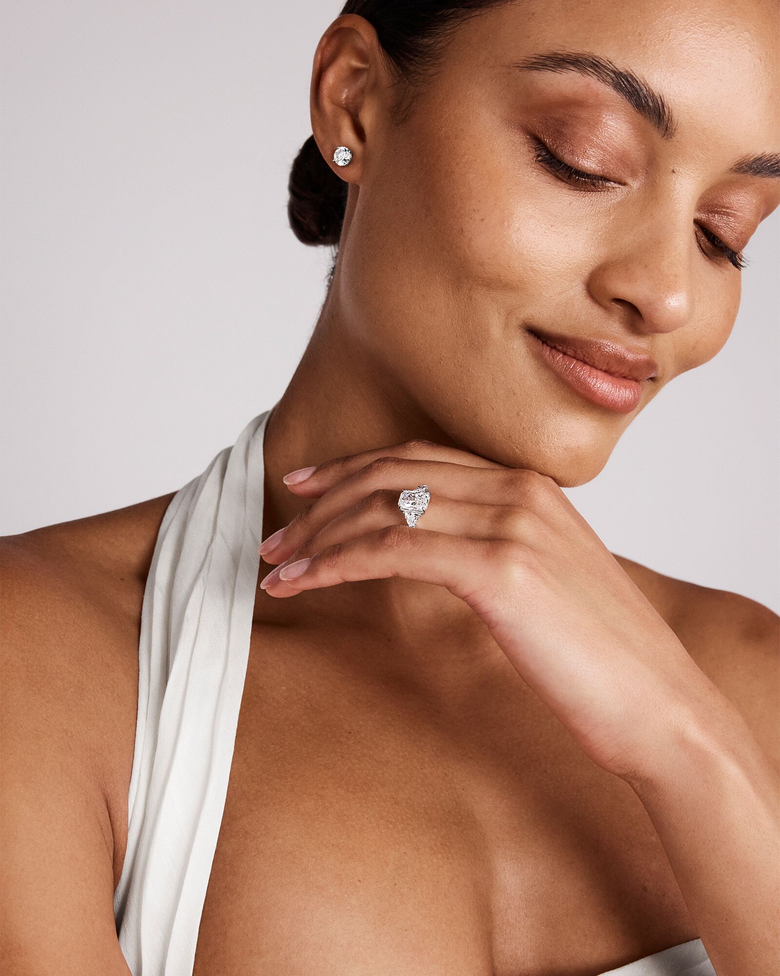 2.86 Carat TW Radiant Cut Laboratory-Grown Diamond Fancy Cut Side Stone Engagement Ring in 14kt White Gold