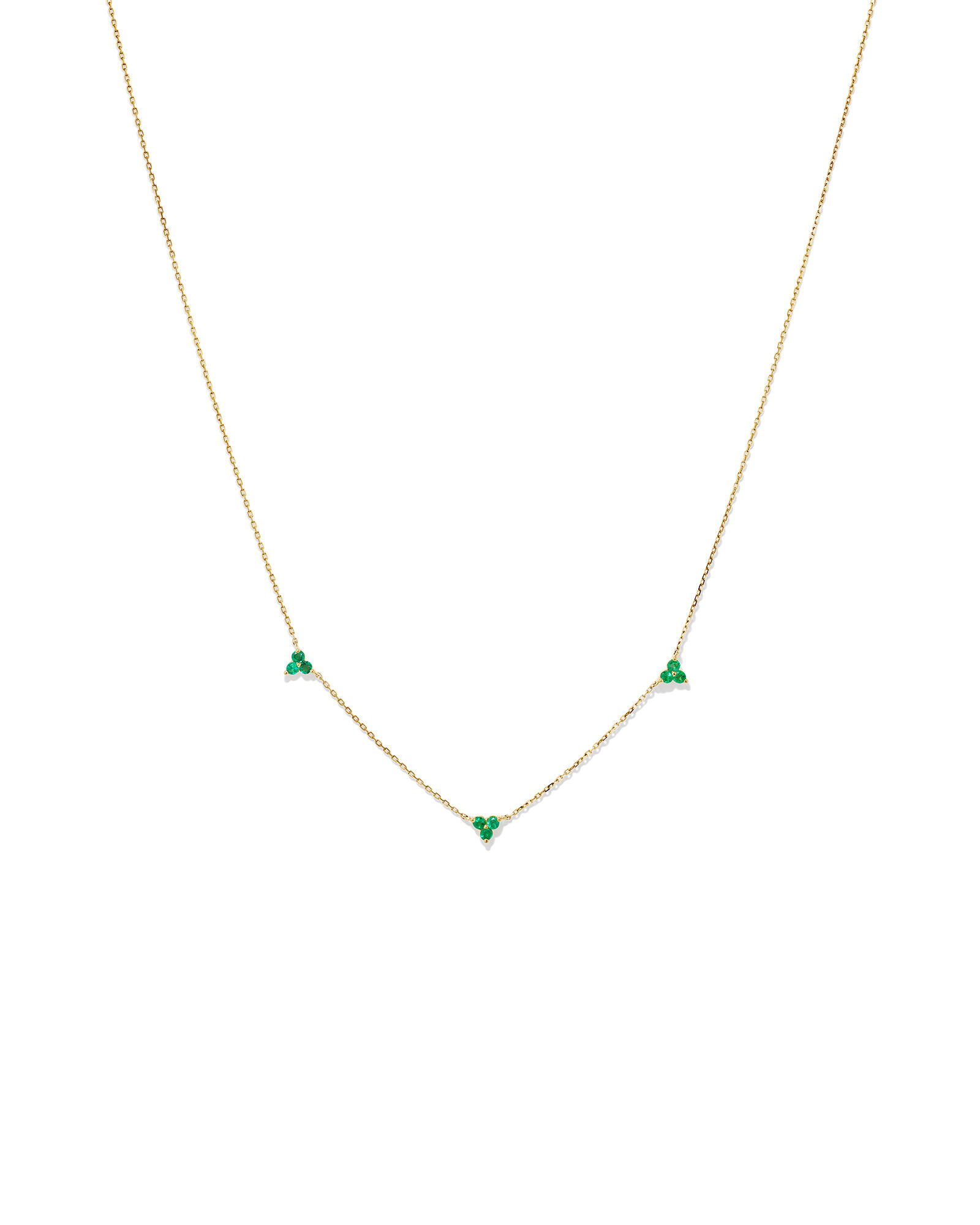 Emerald Trio Station Necklace in 10kt Yellow Gold