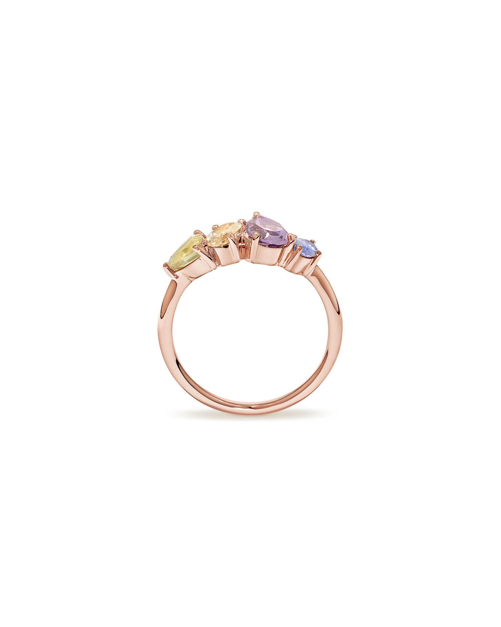 Bague multi-gemmes en am&eacute;thyste verte, morganite, am&eacute;thyste rose et tanzanite en or rose 10 carats