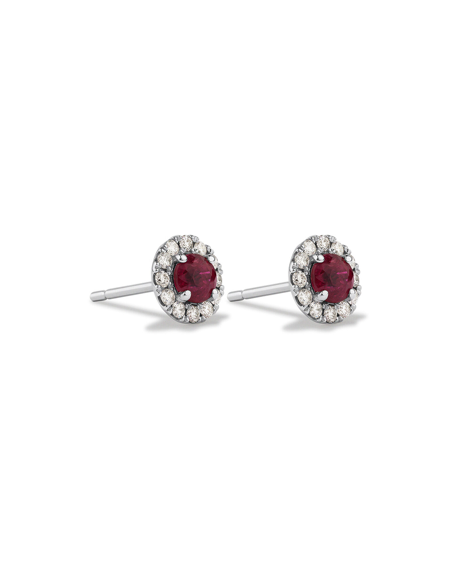 Halo Stud Earrings with Natural Ruby & 0.28 Carat TW of Diamonds in 10kt White Gold