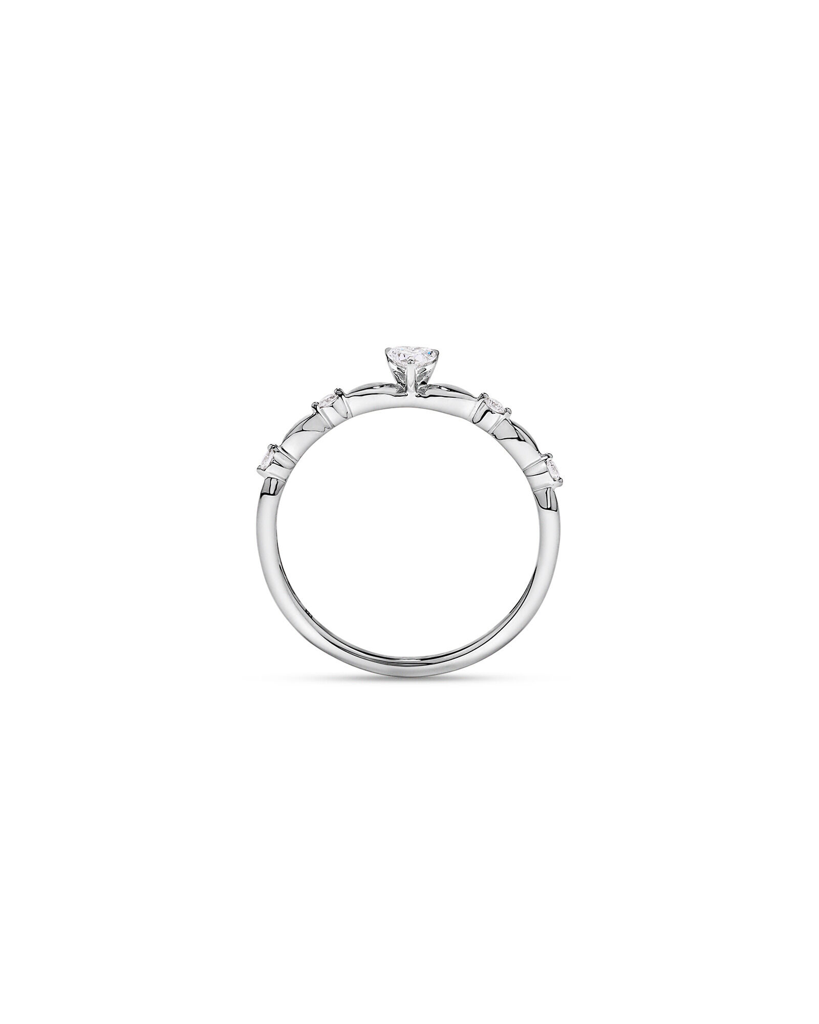 Bague de promesse en or blanc 10 carats avec diamants de laboratoire taille brillant (ronds et c&oelig;ur) &ndash; Poids total de 0,15 carat